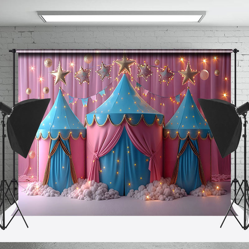 Lofaris Light Blue Pink Stars Tent Backdrop For Cake Smash