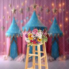 Lofaris Light Blue Pink Stars Tent Backdrop For Cake Smash