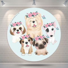 Lofaris Light Blue Puppy Dogs Round Party Backdrop Cover