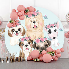 Lofaris Light Blue Puppy Dogs Round Party Backdrop Cover