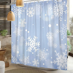 Lofaris Light Blue Snowflake Bokeh Christmas Shower Curtain