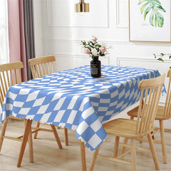 Lofaris Light Blue White Deformed Grid Rectangle Tablecloth