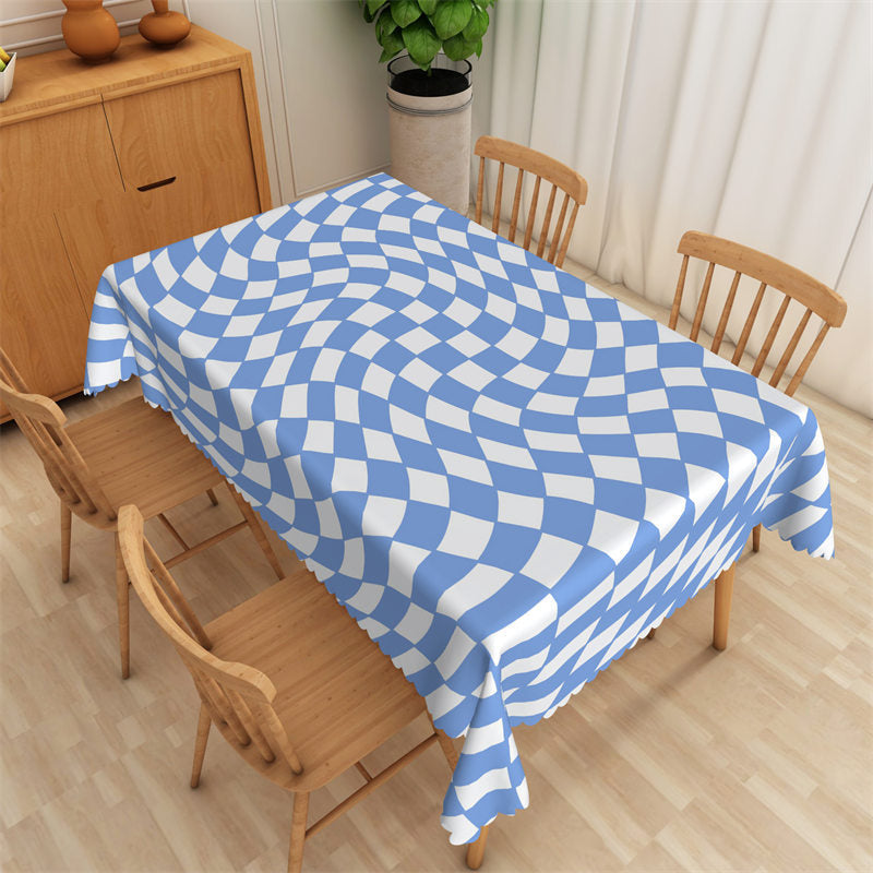 Lofaris Light Blue White Deformed Grid Rectangle Tablecloth