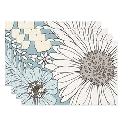 Lofaris Light Blue White Flowers Dining Set Of 4 Placemats