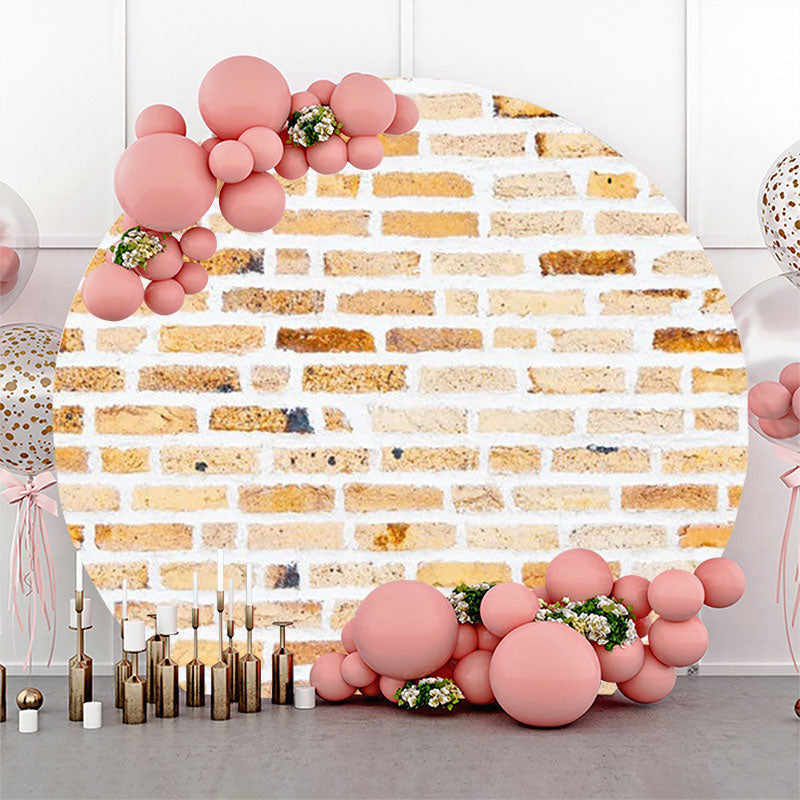 Lofaris Light Brown Retro Brick Wall Round Birthday Backdrop