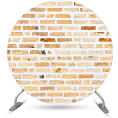 Lofaris Light Brown Retro Brick Wall Round Birthday Backdrop