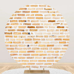 Lofaris Light Brown Retro Brick Wall Round Birthday Backdrop