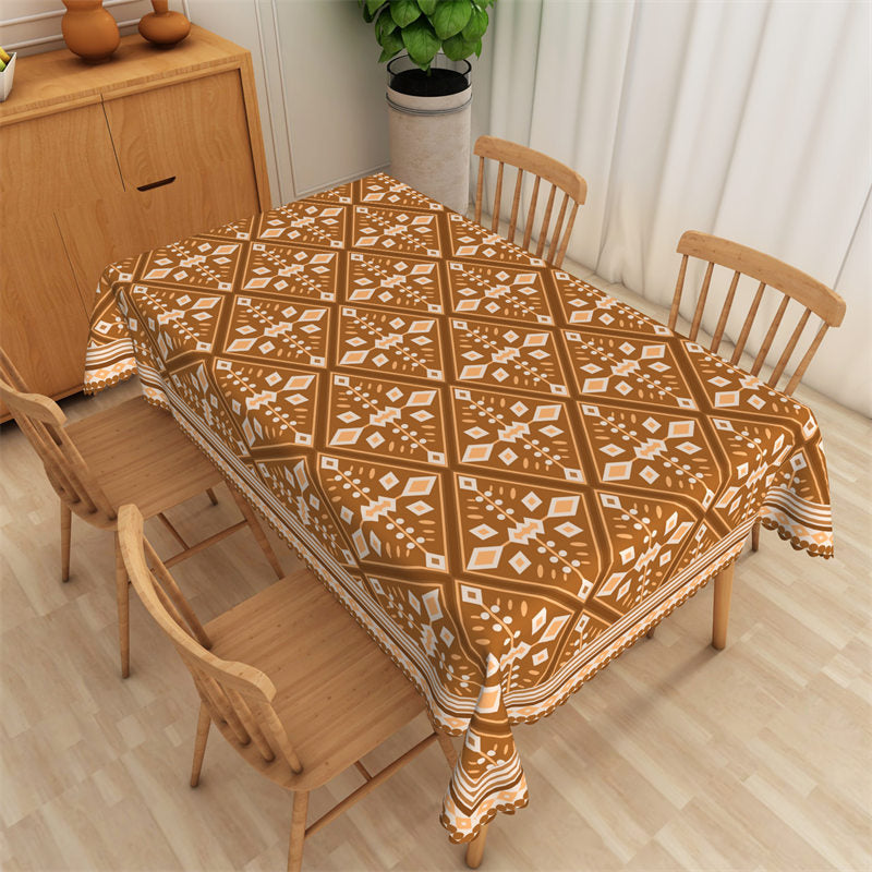 Lofaris Light Brown Rhombic Repeat Rectangle Tablecloth