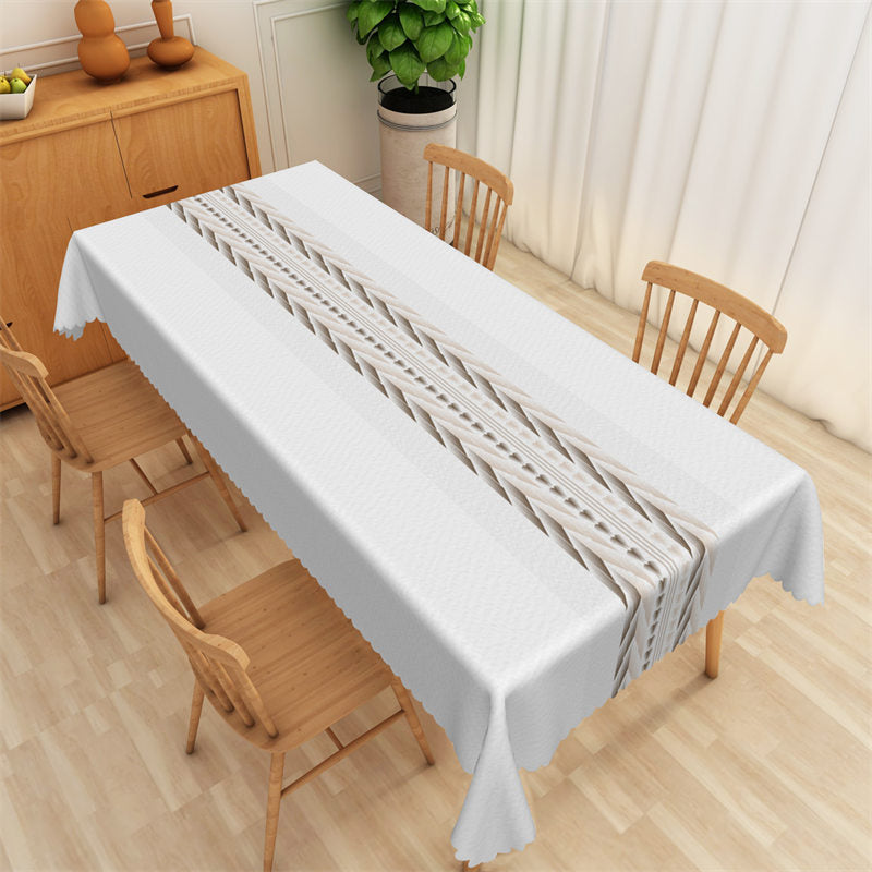 Lofaris Light Brown Stripe White Simple Rectangle Tablecloth