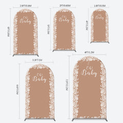 Lofaris Light Brown White Leaf Pattern Oh Baby Arch Backdrop