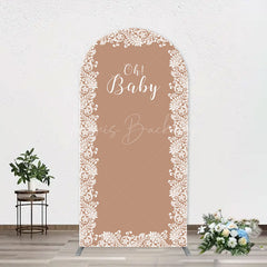 Lofaris Light Brown White Leaf Pattern Oh Baby Arch Backdrop