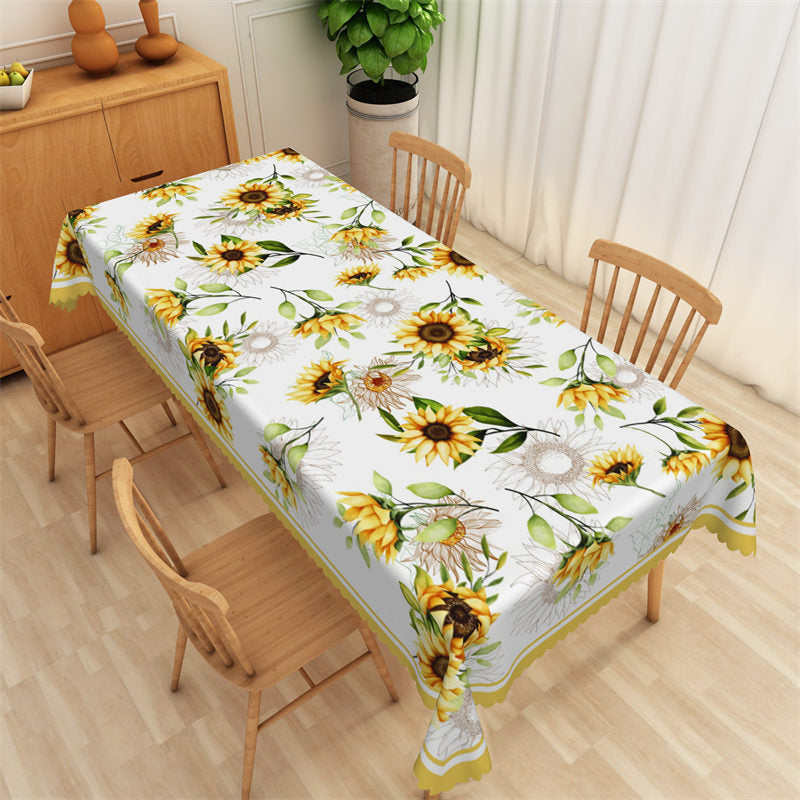 Lofaris Light Color Lines Sunflowers Yellow Lace Tablecloth