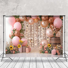 Lofaris Light Floral Leaves Pink Balloons Wedding Backdrop