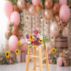 Lofaris Light Floral Leaves Pink Balloons Wedding Backdrop