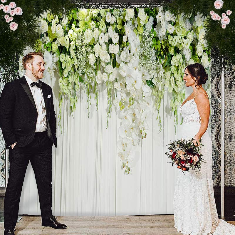 Lofaris Light Green And White Floral Curtain Wedding Backdrop