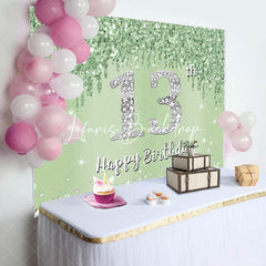 Lofaris Light Green Glitter Diamonds 13th Birthday Backdrop