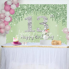 Lofaris Light Green Glitter Diamonds 13th Birthday Backdrop