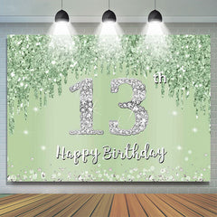 Lofaris Light Green Glitter Diamonds 13th Birthday Backdrop