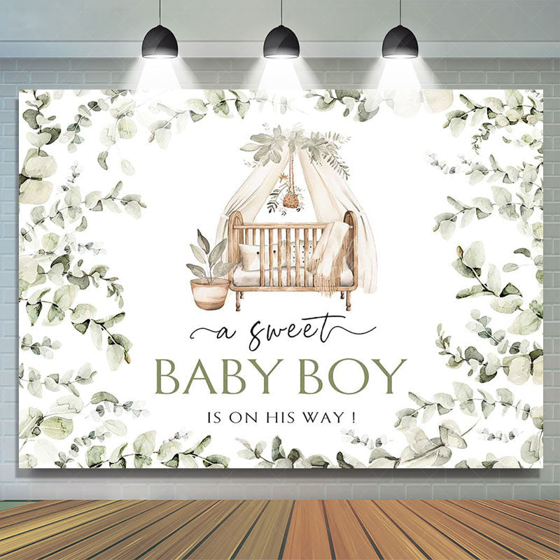 Lofaris Light Green Leaves Cradle Boy Baby Shower Backdrop