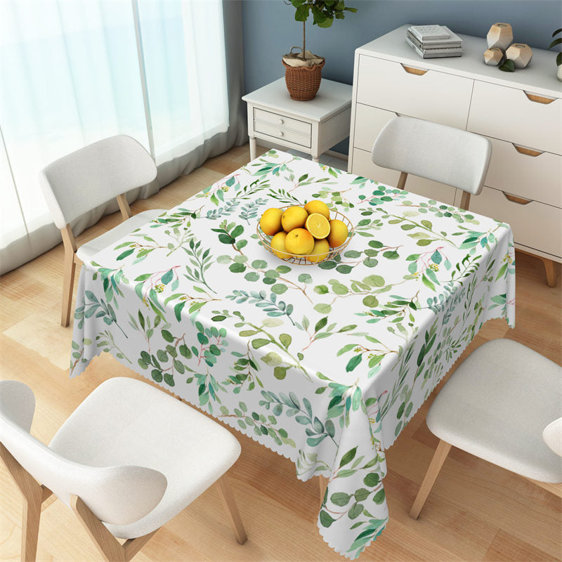 Lofaris Light Green Leaves Spring Dining Square Tablecloth