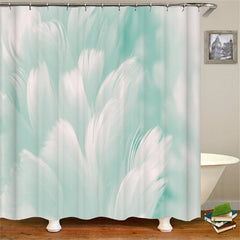 Lofaris Light Green White Feather Bathroom Shower Curtain