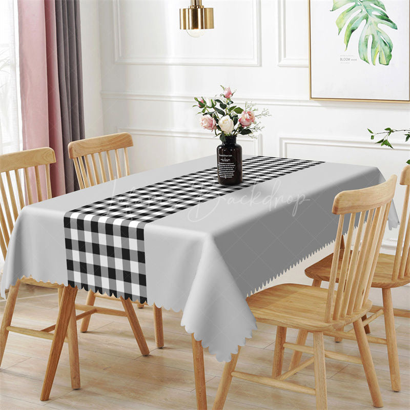 Lofaris Light Grey Black White Gingham Rectangle Tablecloth