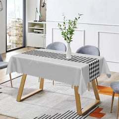 Lofaris Light Grey Black White Gingham Rectangle Tablecloth