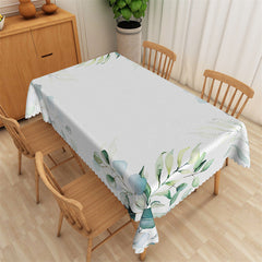 Lofaris Light Ink Green Color Leaves Rectangle Tablecloth