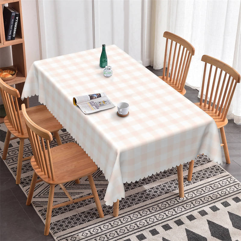 Lofaris Light Pink Plaid Boho Rectangle Dining Tablecloth