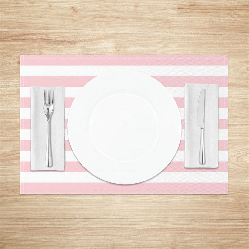 Lofaris Light Pink White Stripes Dining Set Of 4 Placemats