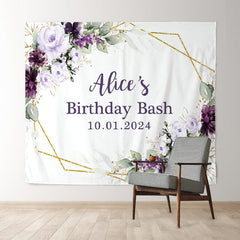 Lofaris Light Purple Floral White Custom Name Birthday Backdrop