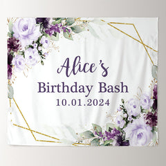 Lofaris Light Purple Floral White Custom Name Birthday Backdrop