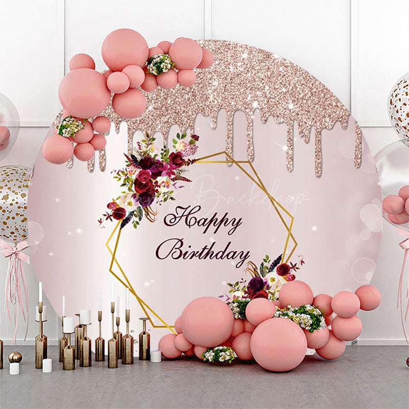 Lofaris Light Purple Glitter Floral Round Birthday Backdrop