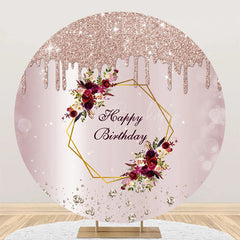 Lofaris Light Purple Glitter Floral Round Birthday Backdrop