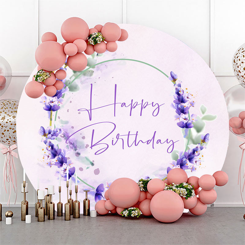 Lofaris Light Purple Lavender Flowers Round Birthday Backdrop