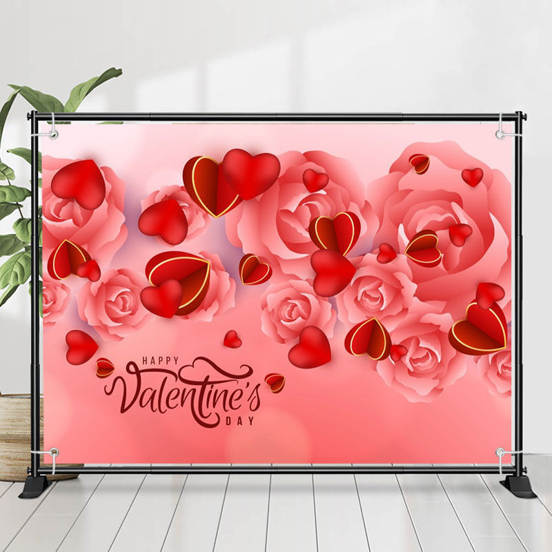 Lofaris Light Red Rose Heart Happy Valentines Day Backdrop