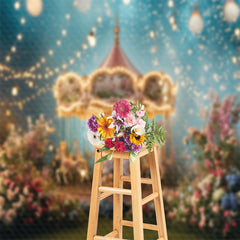 Lofaris Light Strings Merry Go Round Floral Fantasy Backdrop