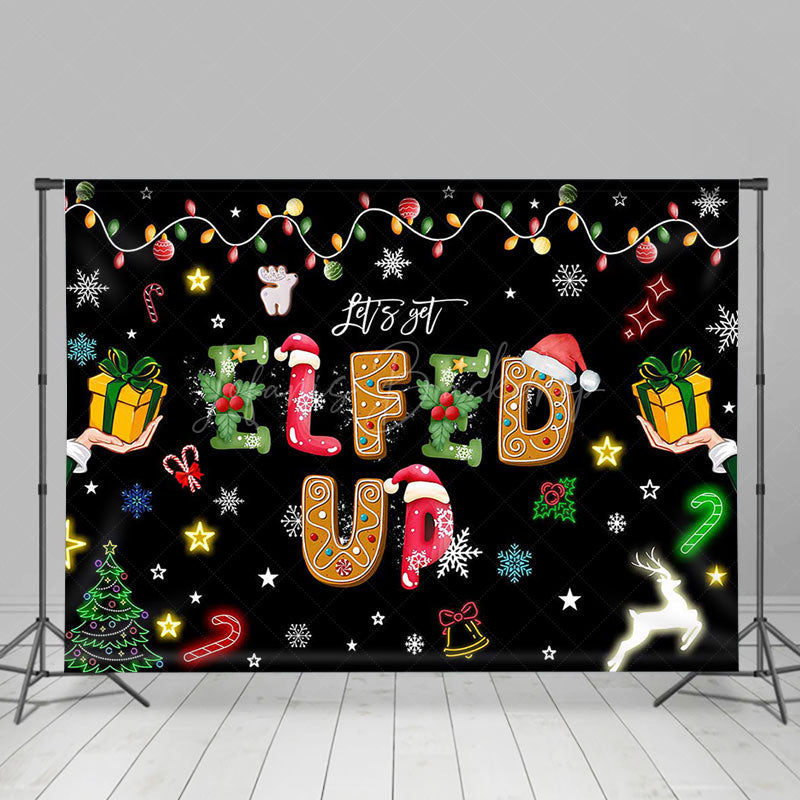 Lofaris Light Strip Snow Elfed Up Black Christmas Backdrop