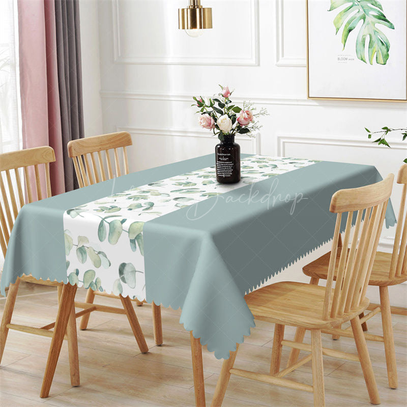 Lofaris Light Teal Plant Leaves Spring Rectangle Tablecloth