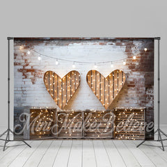 Lofaris Light Wood Heart Brick Wall Valentines Day Backdrop