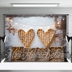 Lofaris Light Wood Heart Brick Wall Valentines Day Backdrop