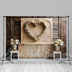 Lofaris Light Wooden Board Floral Valentines Day Backdrop