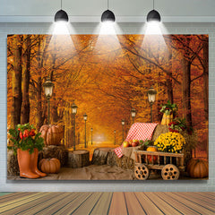 Lofaris Light Yellow Maple Forest Pumpkin Autumn Backdrop