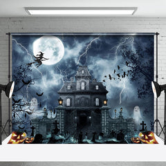 Lofaris Lightning Thunder Halloween Night Witch Pumpkin Backdrop