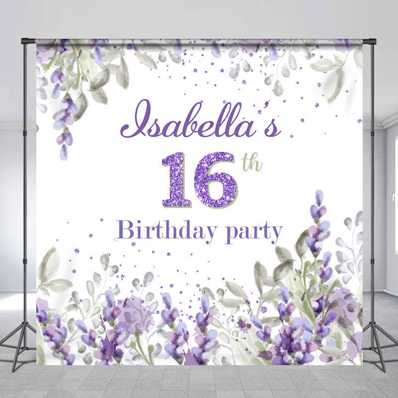 Lofaris Lilac Floral Girls Sweet 16 Custom Birthday Backdrop