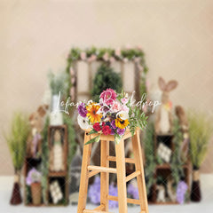 Lofaris Lilac Rabbits Green Garden Easter Photo Backdrop