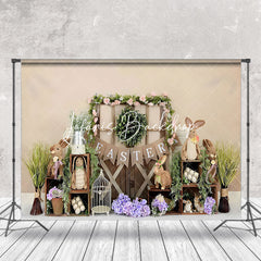 Lofaris Lilac Rabbits Green Garden Easter Photo Backdrop