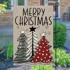 Lofaris Line Xmas Tree Burlap Merry Christmas Garden Flag