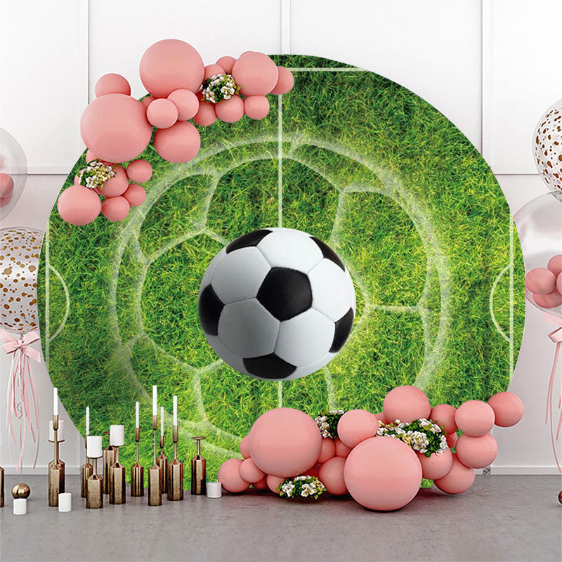 Lofaris Lines Grass Football Round Birthday Backdrop For Boy