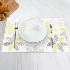 Lofaris Lines Yellow Brown Grey Leaves Set Of 4 Placemats